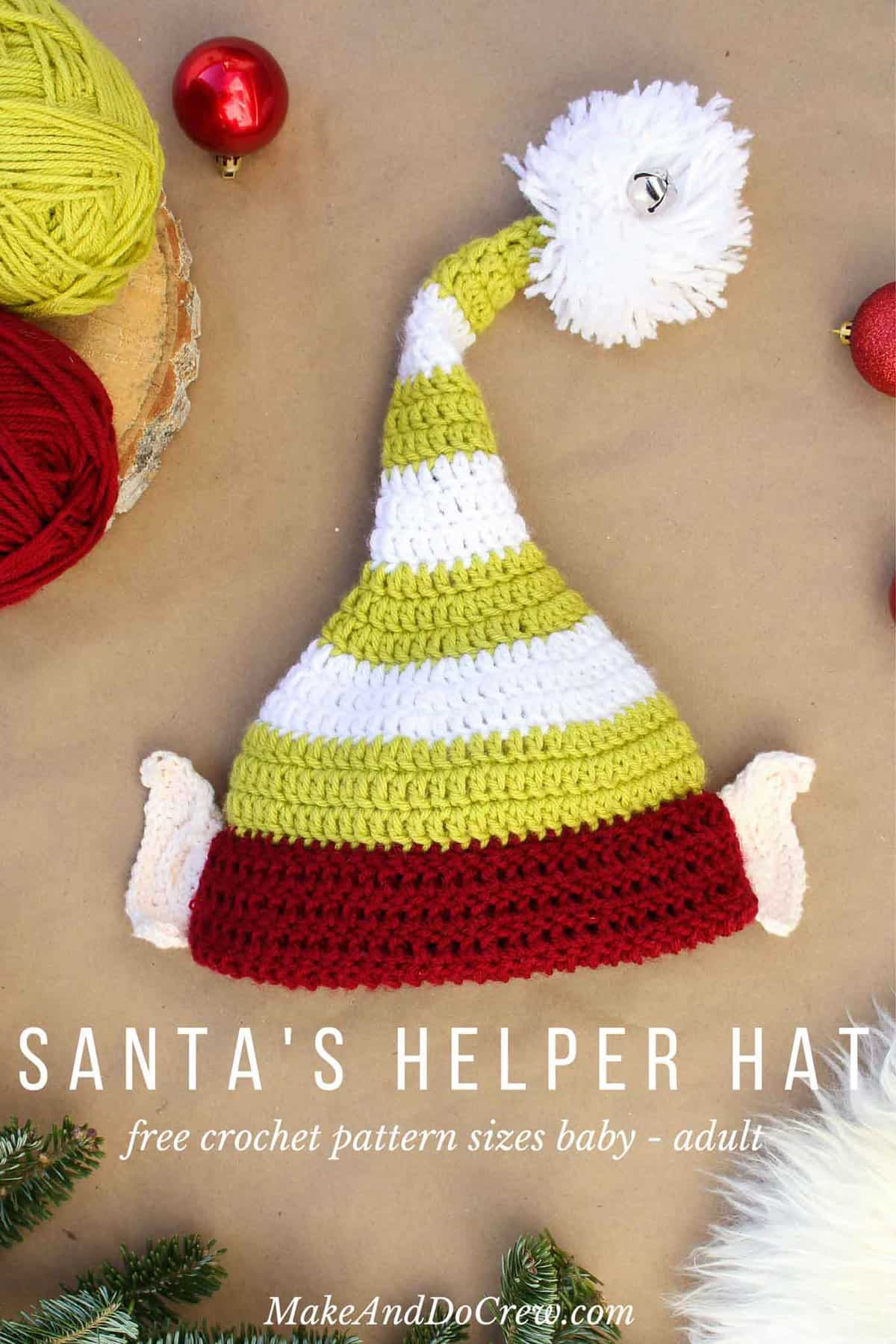 Santa's Helper Free Crochet Elf Hat Pattern (With Ears!)