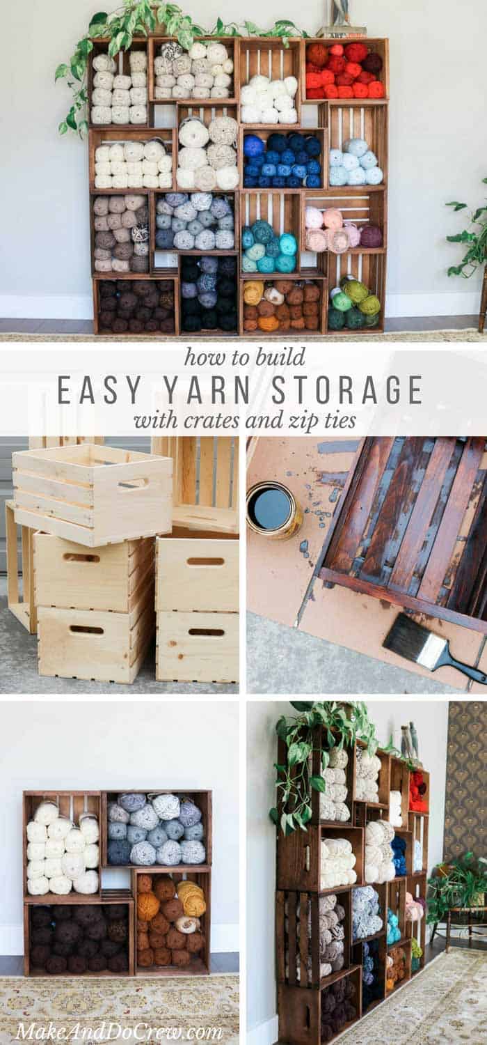 Wow! If you're looking for a beautiful way to organize your stash, these DIY yarn storage shelves offer an easy, modern solution. The wooden crates make them perfectly customizable to fit your closet, craft room, or heck--your bedroom! Full step-by-step tutorial and video.