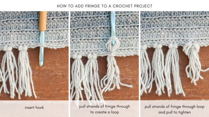 Tutorial showing how to add fringe to a knit or crochet project.