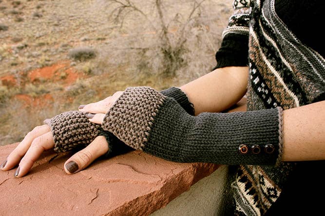 Free knit fingerless glove pattern. These knit mitts make a super fast DIY gift idea and are endlessly customizable. Click for tutorial. | MakeAndDoCrew.com