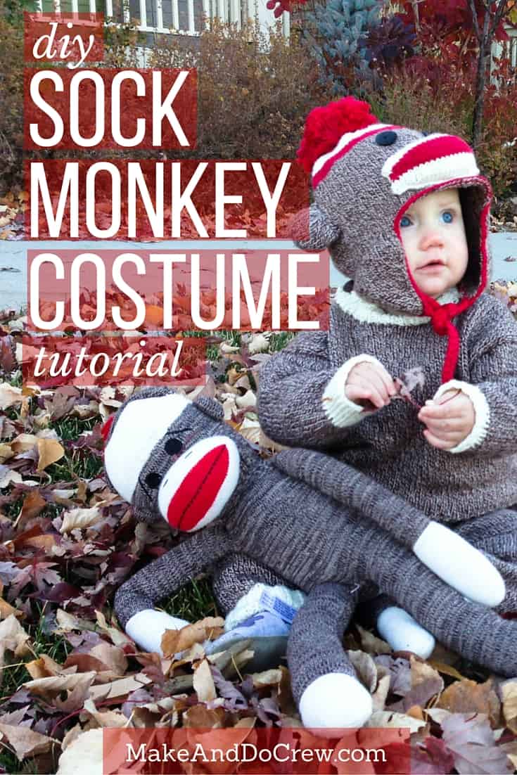 DIY knit sock monkey costume tutorial. Awesome Halloween idea for infants, toddlers and kids! | MakeAndDoCrew.com