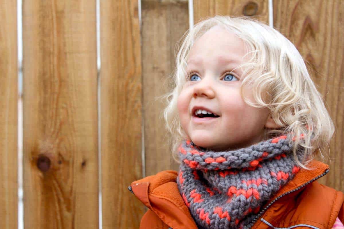 Super easy cowl scarf to make for a DIY gift this year. This free pattern uses Lion Brand Wool-Ease Thick and Quick in the color "Monarch." Sizes include toddler, child and adult. Click to view the free pattern! | MakeAndDoCrew.com