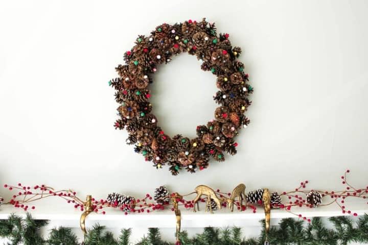 DIY Pinecone Wreath Tutorial (With Mini Pom Poms!)