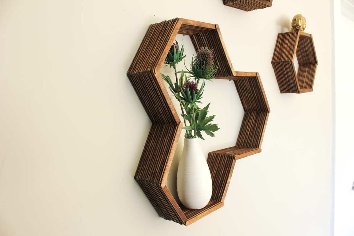 Very easy DIY wall shelf using popsicle sticks/ DIY hexagon wall shelf  making with icecream sticks 