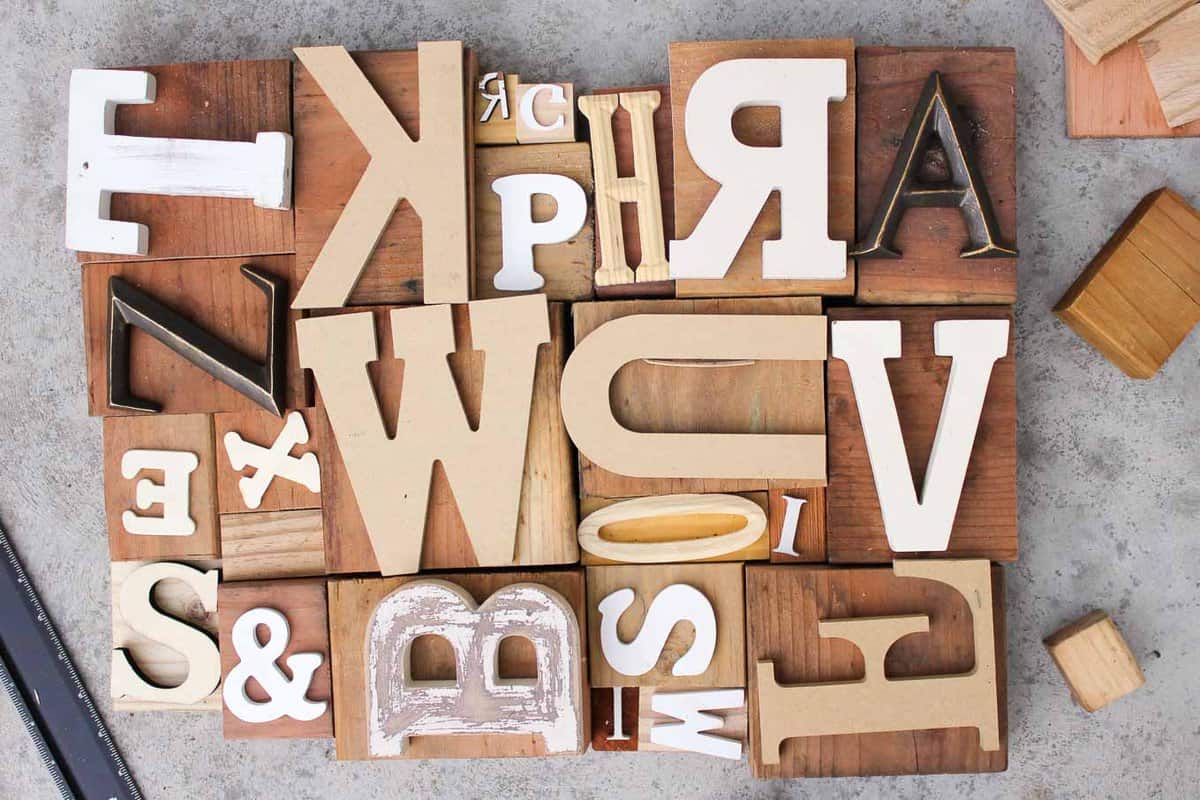 Wooden printing blocks store letters