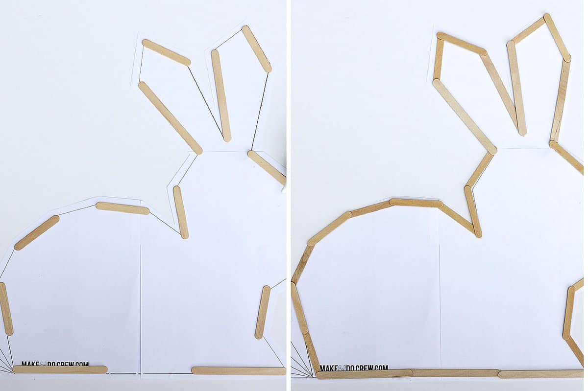 This bunny shelf makes a perfect Easter craft idea for Spring or DIY nursery decor to enjoy year round! Make it out of popsicle sticks using the free downloadable template. Click to see the full tutorial. | MakeAndDoCrew.com