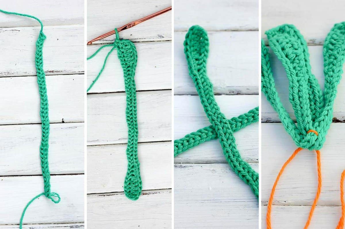 Free amigurumi carrot toy rattle pattern! This free crochet baby toy pattern makes a perfect DIY baby shower gift or Easter basket surprise, especially when paired with our free crochet bunny hat. | MakeAndDoCrew.com