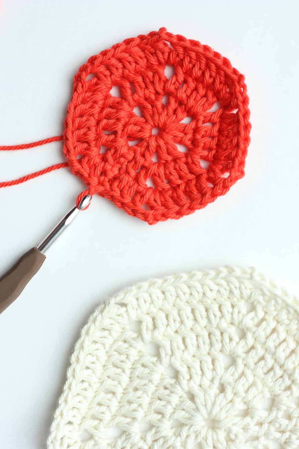 Free pattern for a basic crochet hexagon. Super clear step-by-step photo tutorial. This pattern can be used to make any size hexagon for pillows, rugs, patchwork afghans or even clothes. | MakeAndDoCrew.com