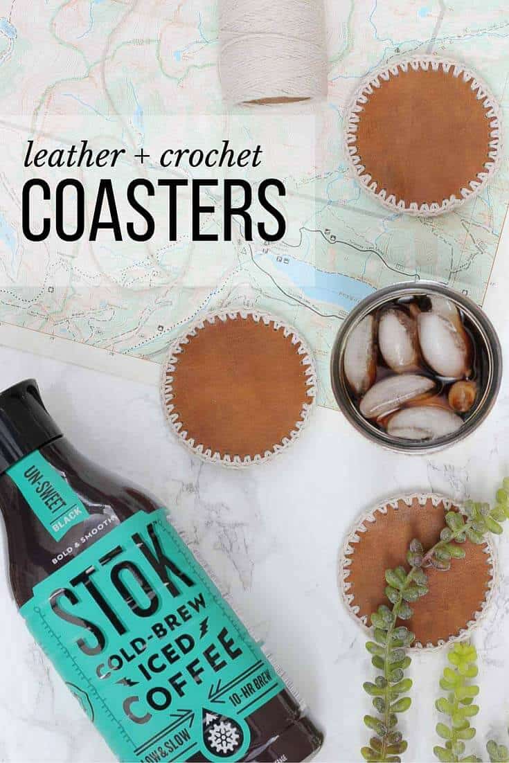 These DIY leather coasters with crochet edging can be made in less than an hour and make a perfect DIY gift for him. Make them for Christmas, Father's Day or just for yourself! #SToKCoffee #cbias #ad