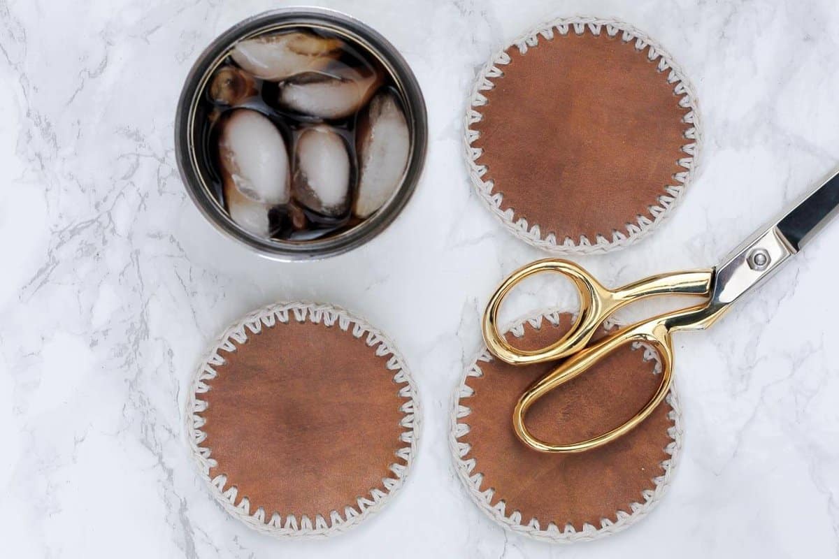 Masculine DIY Leather + Crochet Coasters