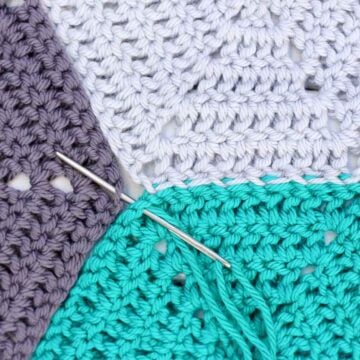 This photo tutorial will show you how to join crochet hexagons with a technique that results in an invisible seam. Great for sewing hexagons together, but can also work for granny squares or other crochet pieces. | MakeAndDoCrew.com
