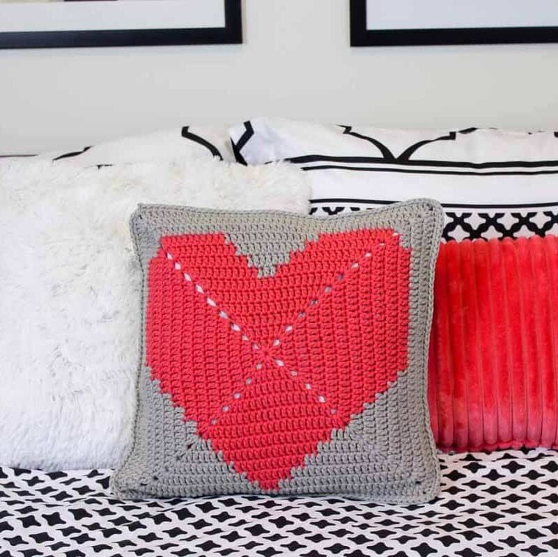 Granny Square Heart Throw Pillow