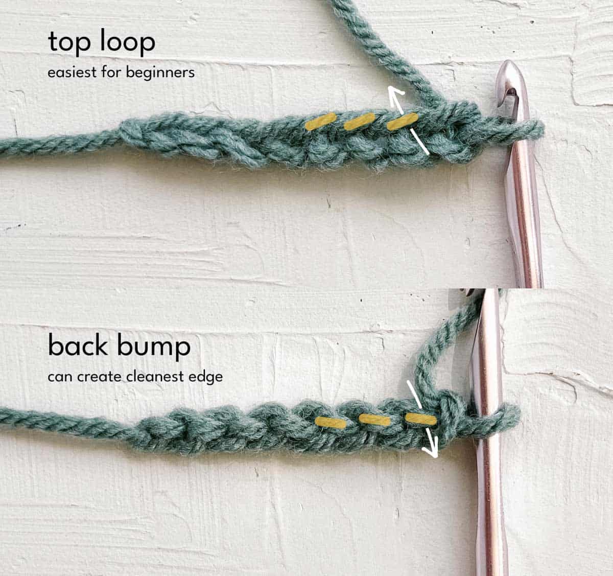 How to start a row of single crochet in back bump of chain.