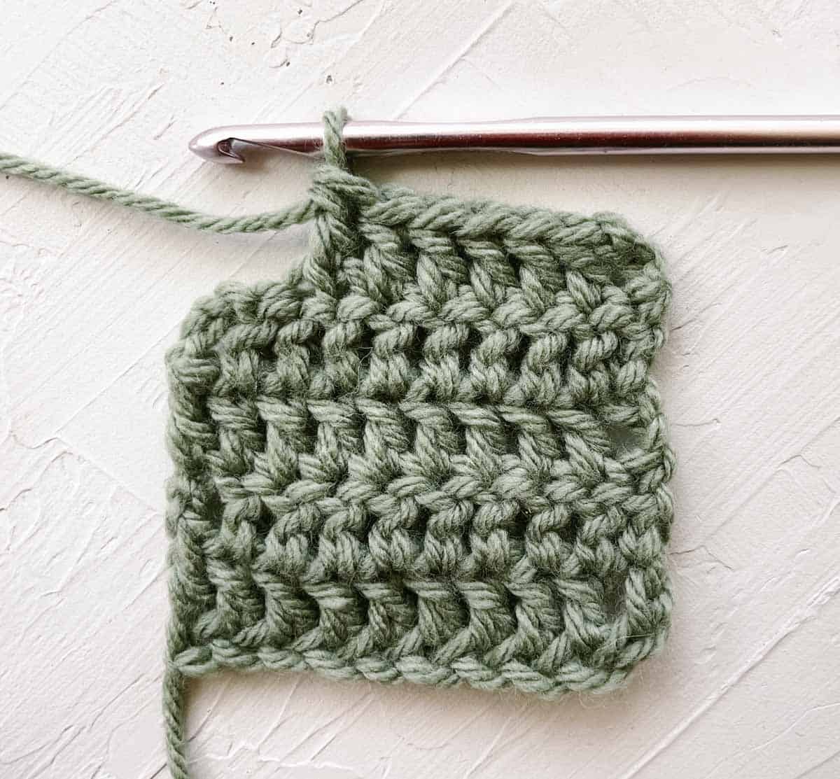 Demonstration of how to double crochet.