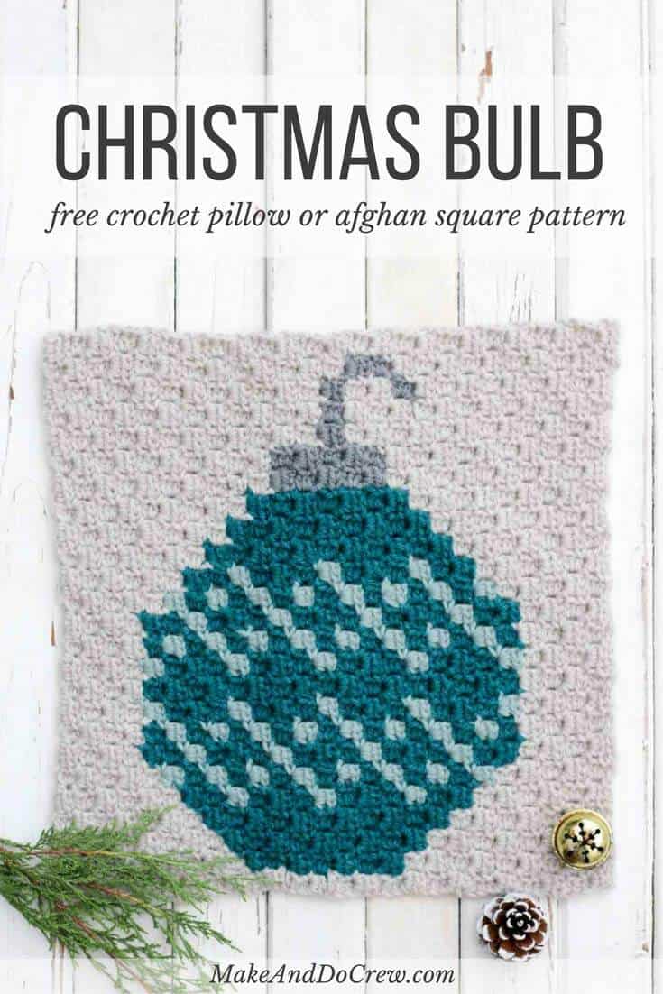This C2C crochet Christmas pattern is the second in my free afghan series. This monochromatic bulb ornament would work great as a festive pillow front too! Click to download the other free graphs for this festive, modern blanket! 