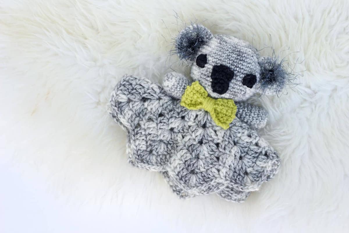 Make this free crochet lovey pattern for your favorite little marsupial. The amigurumi koala lovey pattern works up quickly using only one skein and some scrap yarn, which makes it a perfect baby shower gift idea.