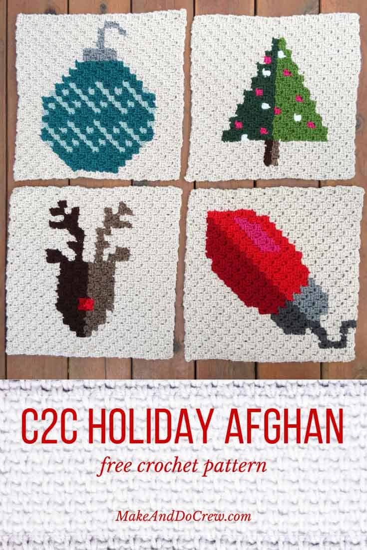 This mitten is the fifth of nine in my series of C2C Crochet afghan graph patterns. This free mitten square pattern looks charming as part of the Christmas sampler afghan or you could make an afghan entirely of different colored mitten blocks.