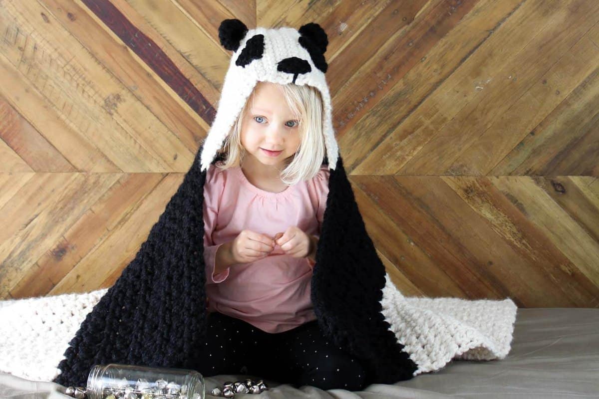 Crochet Panda Hooded Baby Blanket