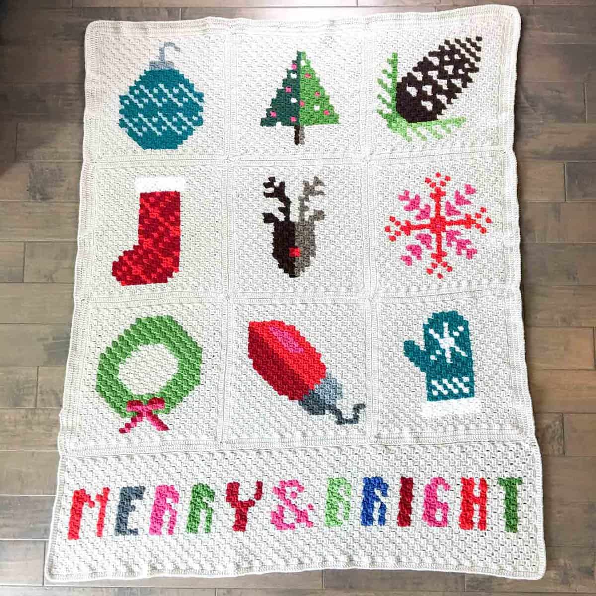 Modern C2C Crochet Christmas Afghan