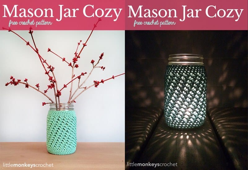 The little crochet mason jar cozies are an adorable and versitle gift. They will look so welcoming as a vase for fresh flowers or add a tealight for a beautiful lantern look.