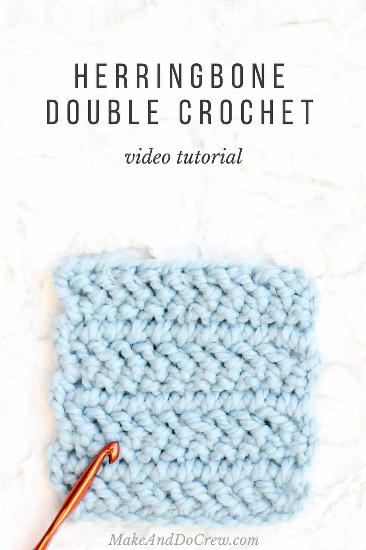 A swatch of the herringbone double crochet stitch.