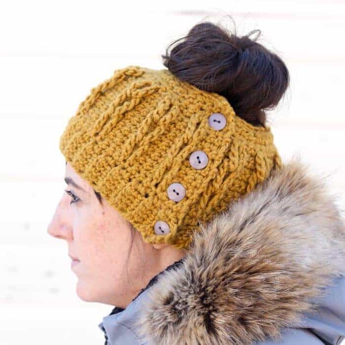 Faux Cabled Ponytail Hat