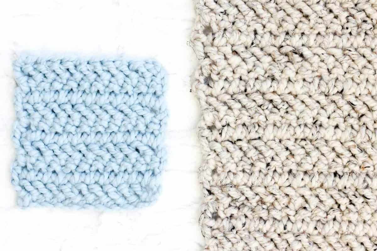 An example of a small and large herringbone double crochet stitch pattern.