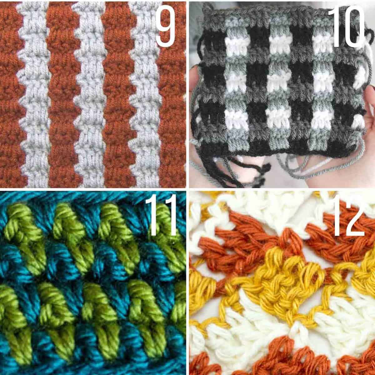 Each of these stitch tutorials is made using multiple colors of yarn to create stunning effects! This crochet stitches list has something for everyone--beginner to advanced.