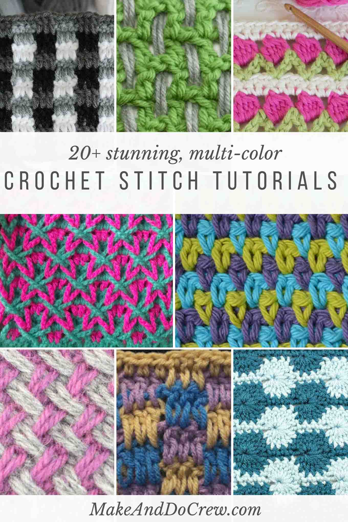 Each of these stitch tutorials is made using multiple colors of yarn to create stunning effects! This crochet stitches list has something for everyone--beginner to advanced.