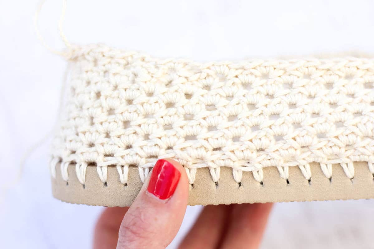 Lion Brand 24/7 Cotton used on a flip flop crochet shoe.