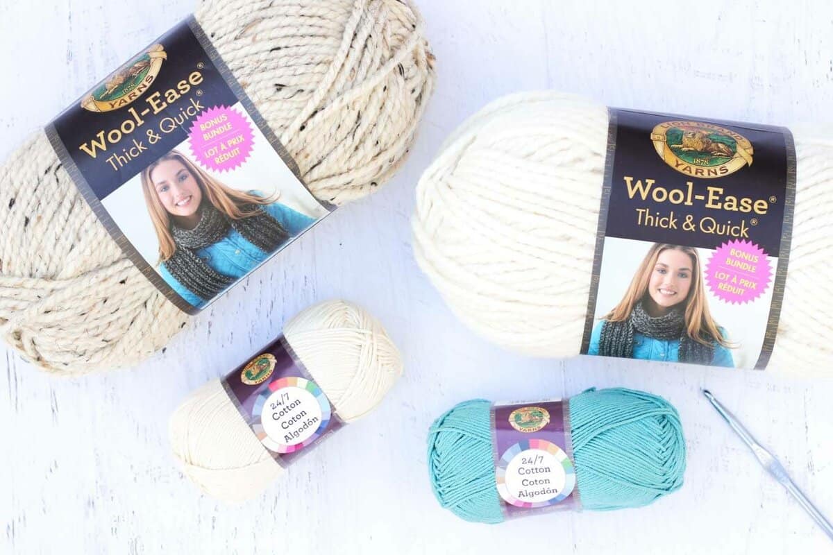 Lion Brand 24/7 Cotton and Wool Ease Thick and Quick are two great yarns for crocheting sandals, shoes, slippers or boots on flip flop soles. 