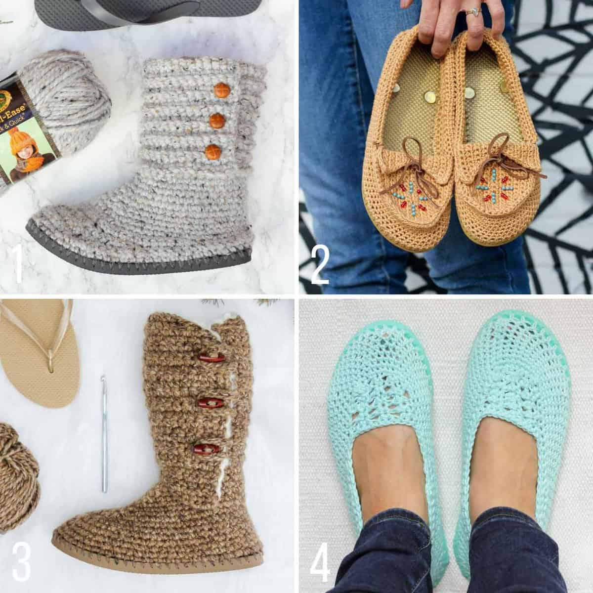 Free crochet shoe patterns using flip flops from Make and Do Crew. Use flip flops to crochet your own sandals, moccasins, boots, slippers and shoes!