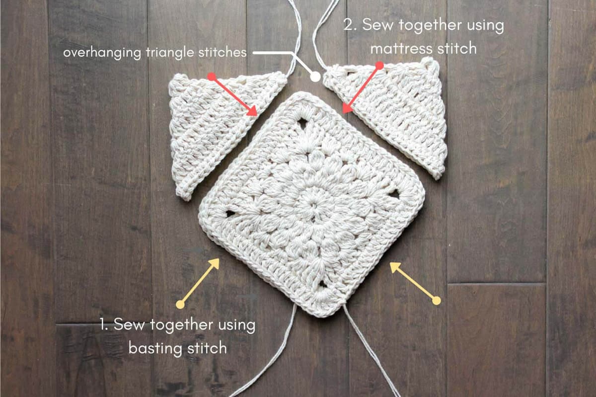 How to sew a crochet bag or purse together. Urban Gypsy boho bag free pattern made with Lion Brand Kitchen Cotton in "Vanilla."