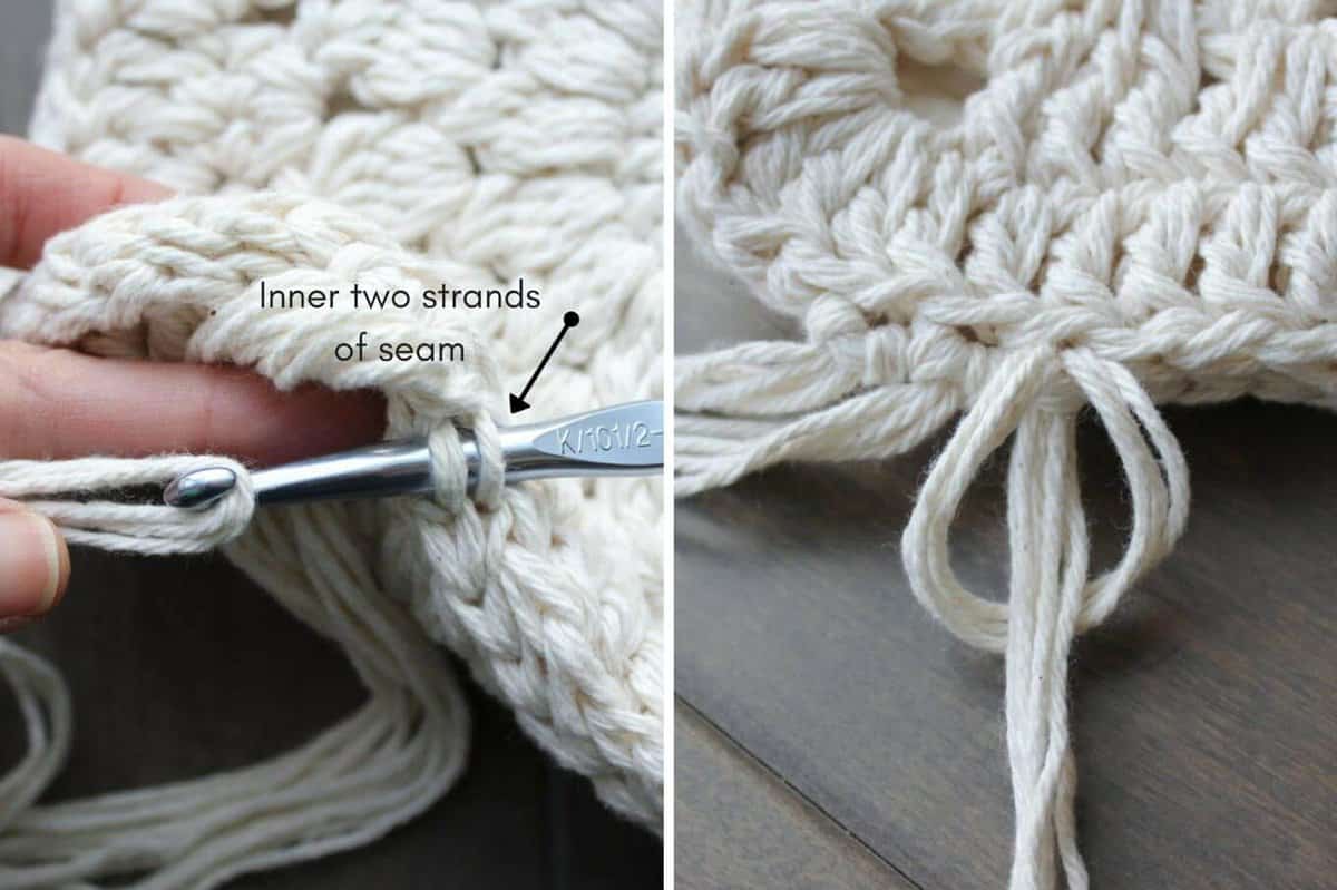 How to add fringe to a crochet bag. Free Urban Gypsy boho bag crochet pattern. 