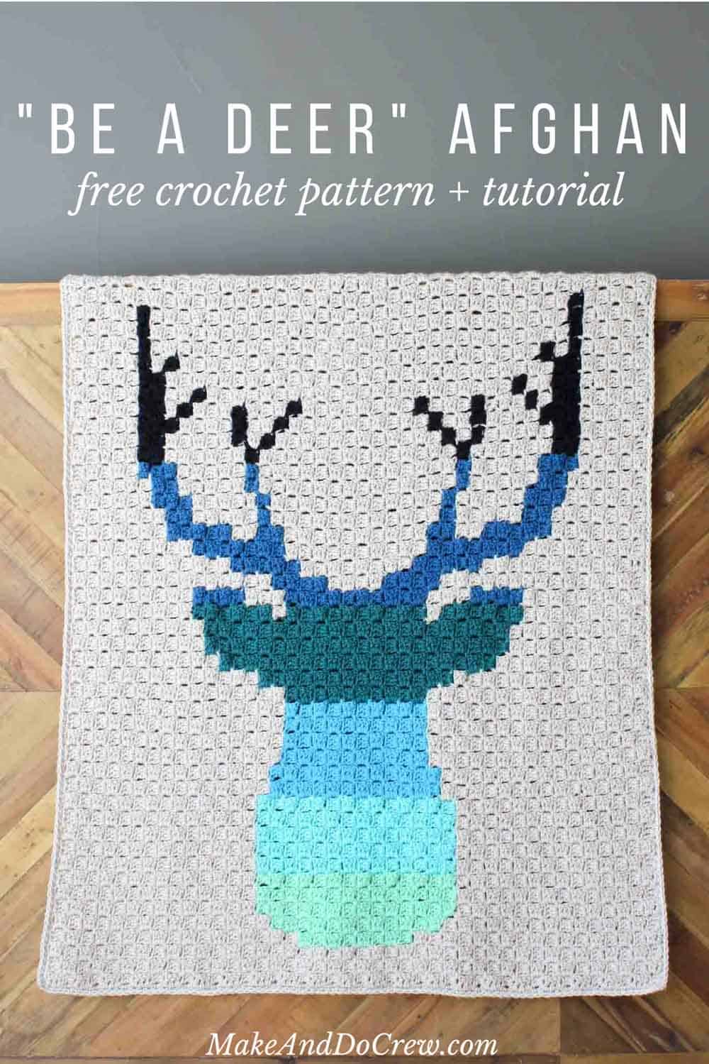 Hello ombre! This corner to corner crochet deer afghan will be a hit with your favorite baby, hipster or hunter! Download the free ombre deer c2c graph to make a baby blanket or larger throw. Made with Lion Brand Vanna's Choice yarn. | MakeAndDoCrew.com