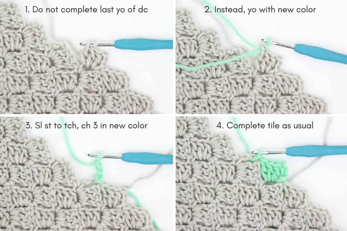 C2C Crochet Tutorial: How to change colors in corner to corner crochet.