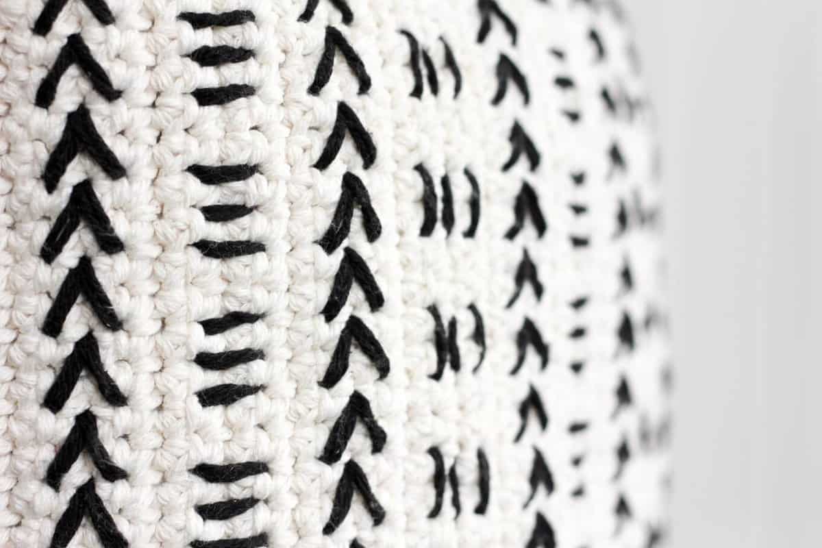 Crochet mudcloth pattern using Lion Brand Kitchen Cotton in "Vanilla" and "Licorice."