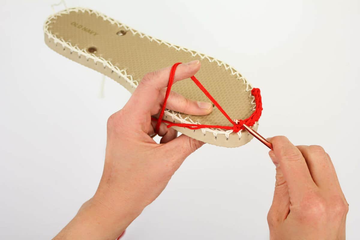 Crochet espadrilles sandals with flip flop soles.