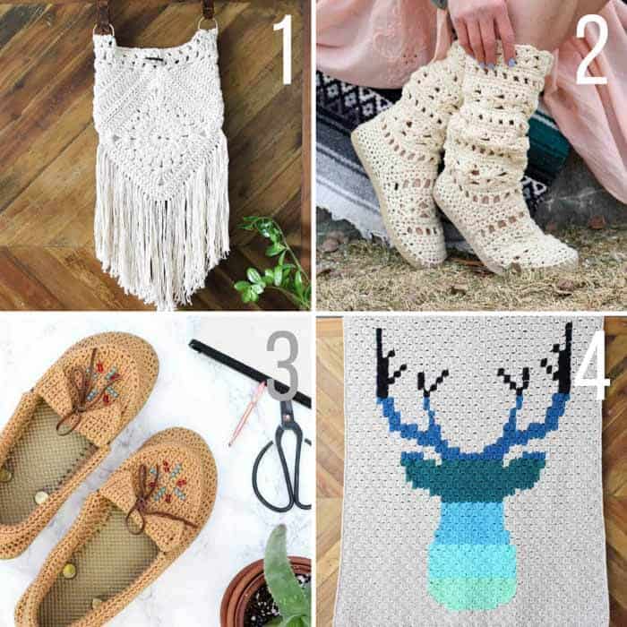 Free modern crochet patterns from Make and Do Crew. Afghans, slippers, boots and a crochet purse!