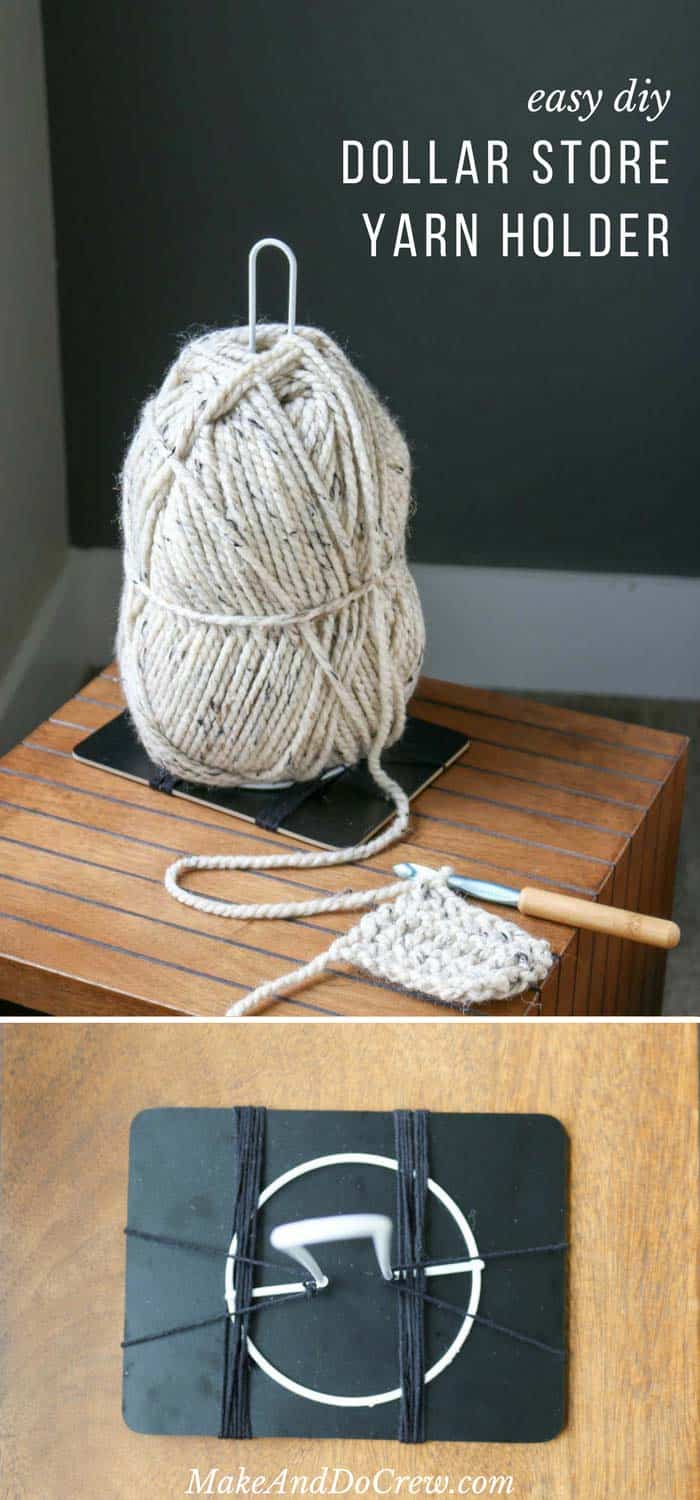 Genius! Make DIY yarn holders from simple dollar store supplies! Great for knitting or corner to corner (c2c) crochet!