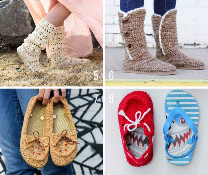 Free crochet patterns that use flip flops to create a rubber sole. These DIY shoes are inexpensive and fun to make! All free patterns from Make & Do Crew. 