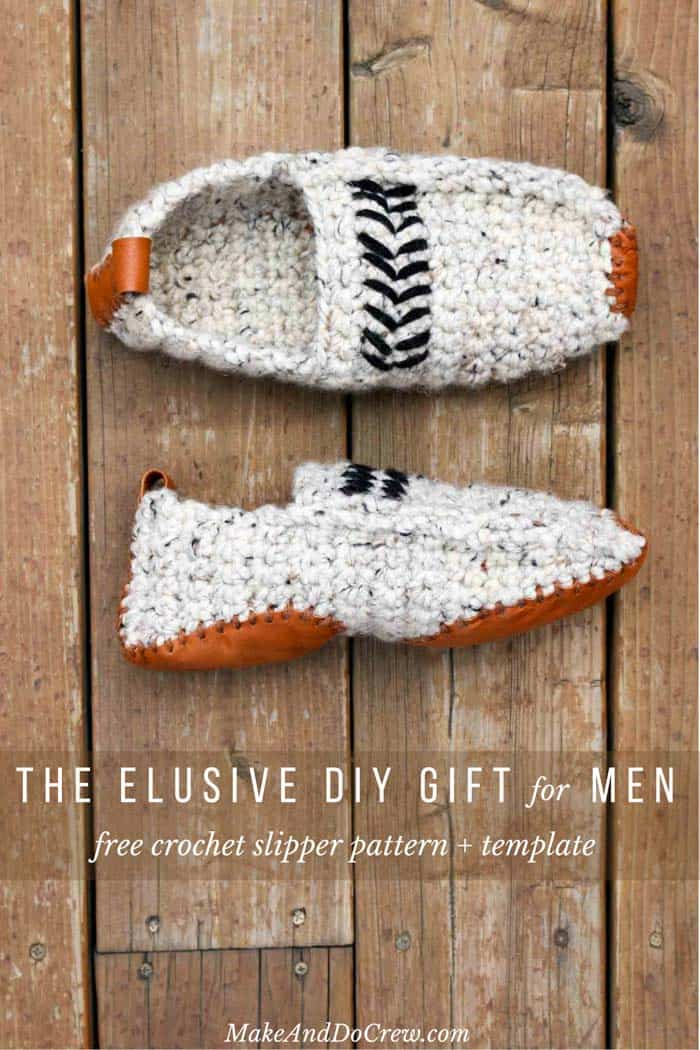 This free adult crochet slippers pattern actually includes sizes for men and women. The leather soles are made from a thrifted jacket! 