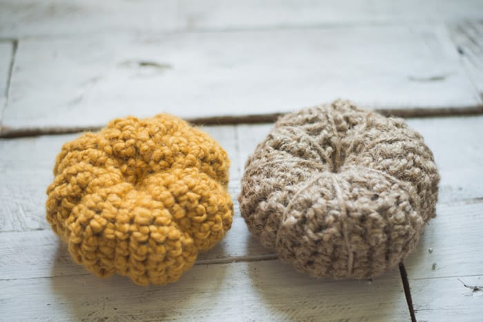 This free crochet pumpkin pattern adds a rustic and modern DIY touch to your Halloween and Thanksgiving decorations. A crochet plaid pumpkin, A crochet jute pumpkin and a chunky crochet pumpkin made with Wool Ease Thick & Quick complete this adorable trio by Meg Made with Love.