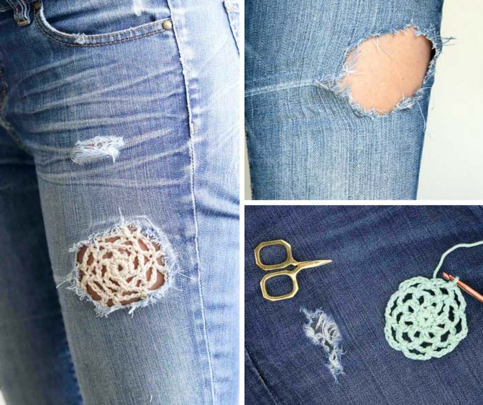 How to Patch Jeans with Crochet Lace 