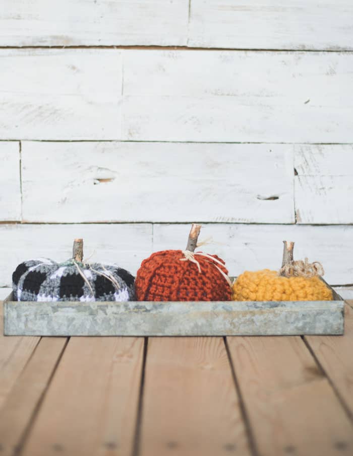 Crochet plaid pumpkin free pattern. Sweet rustic, farmhouse decor that would total befit Magnolia Farms!