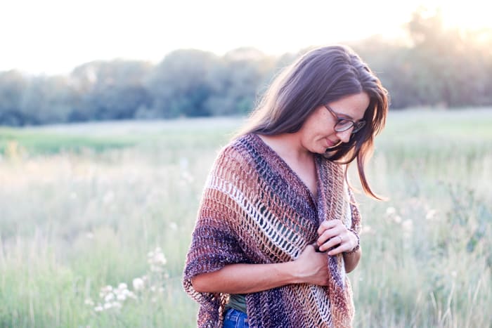 Wrap up in a shimmery, cozy crochet shrug! This free crochet vest pattern is part prayer shawl, part vest and all gorgeous in self-striping Shawl in a Ball Yarn from Lion Brand. 
