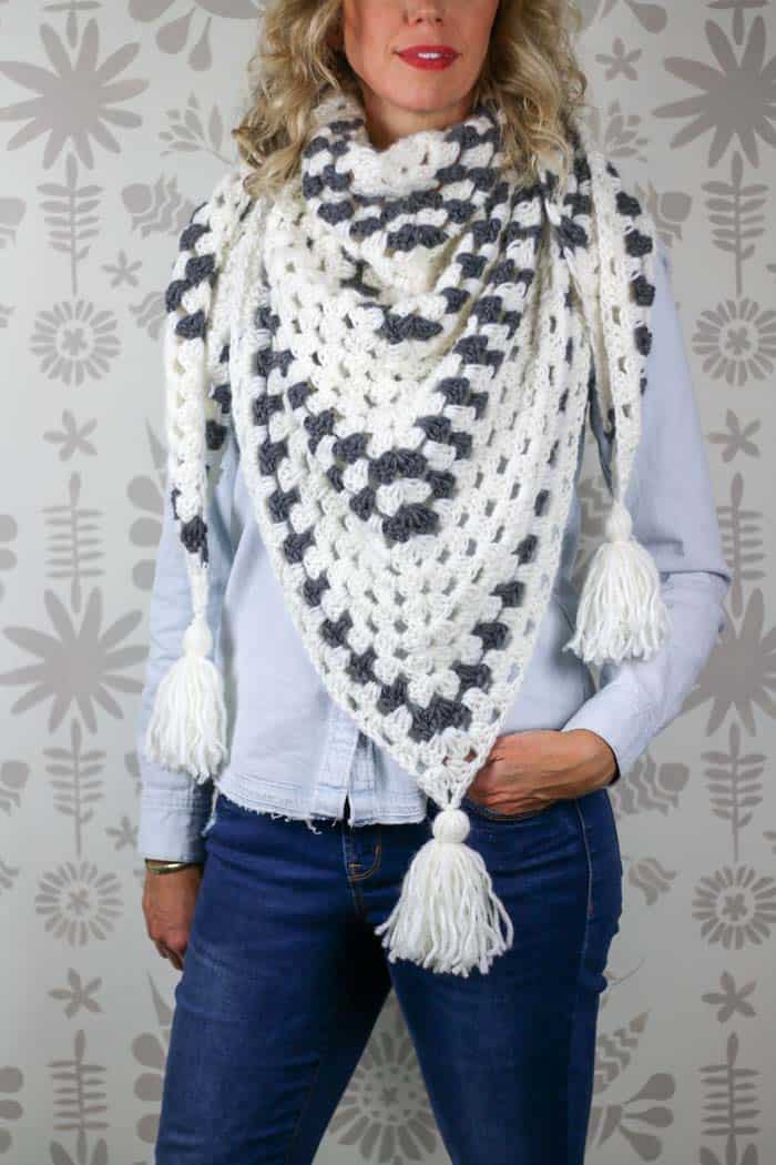 Lucky Brand granny square  boho crochet scarf