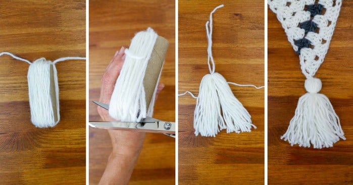 How to make a tassel out of yarn. Step-by-step tutorial using a toilet paper tube.