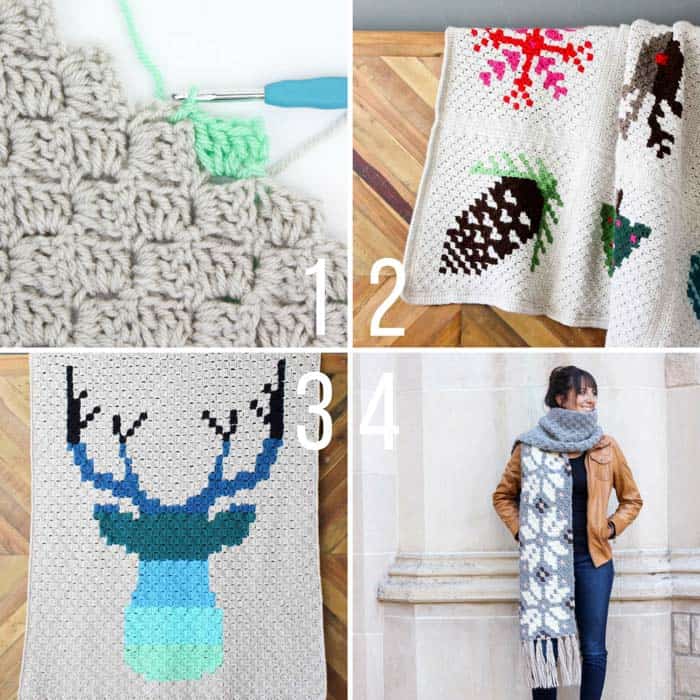 Free corner to corner (c2c) crochet patterns from Make and Do Crew! The "Be a Deer" deer head c2c afghan, the nordic c2c snowflake scarf and the entire c2c Christmas afghan are all free crochet patterns!