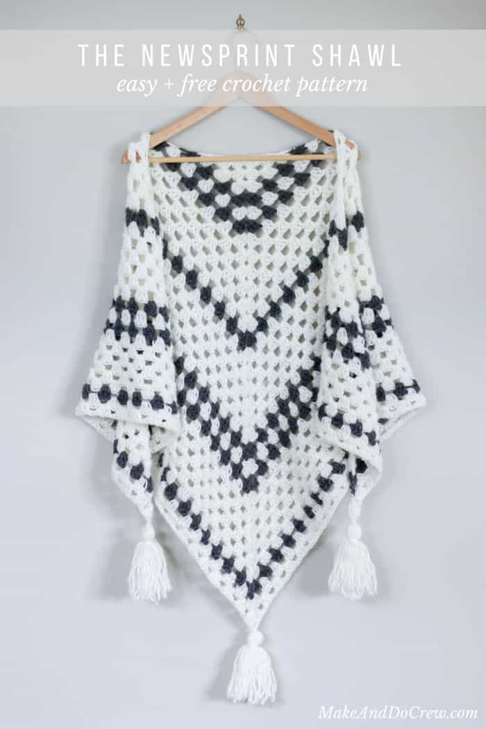 Newsprint Crochet Granny Stitch Shawl - free pattern from Make & Do Crew